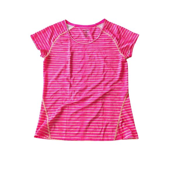 REEL‎ LEGENDS Shirt Short Sleeve With Back Zip Pocket Womens Small Pink Yellow - Picture 1 of 7